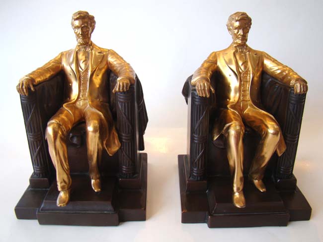 A near 'mint condition' pair of "Lincoln in the chair" bookends circa 1930 by Jennings Brothers of Bridgeport, CT. — image 2